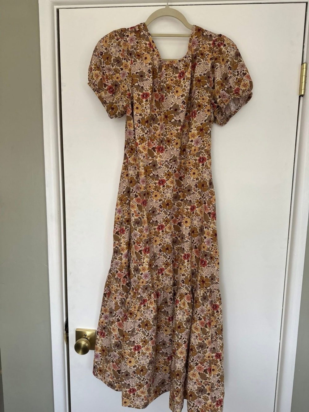 Madewell Floral Puff-Sleeve Midi Dress in Mustard Floral